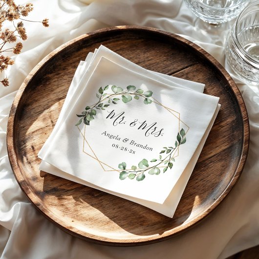 Elegant Chic Eucalyptus Mr en Mrs Wedding Servet