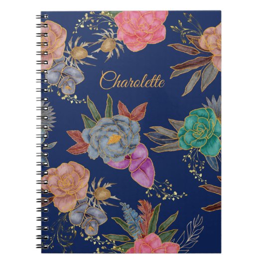 Elegant Chic Fancy Gold Foil Floral Pattern Design Notitieboek (Voorkant)