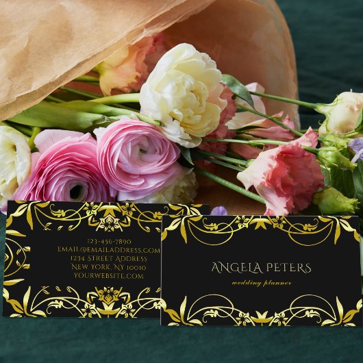 Elegant Chic Fancy Gold  Lijst op zwart Visitekaartje