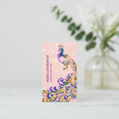 Elegant Chic Faux Glitter Pink Paars Peacock Visitekaartje (Staand voorkant)