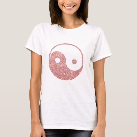 Elegant Chic Faux Glitter Roos Gold Ying Yang T-shirt (Voorkant)