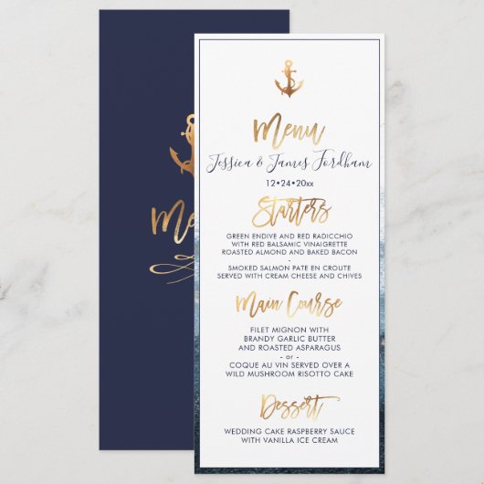 Elegant + Chic Faux Gold Anchor Menu Kaart (Voorkant / Achterkant)