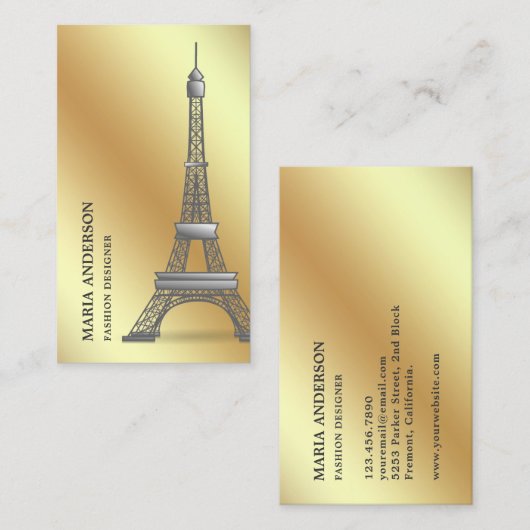Elegant Chic Faux Gold Foil Paris Eiffel Tower Visitekaartje (Voorkant / Achterkant)
