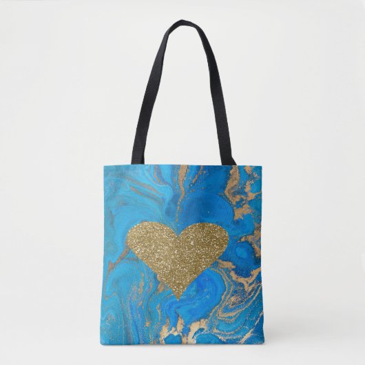 Elegant Chic Faux Gold Glittery Heart Marble Tote Bag (Voorkant)