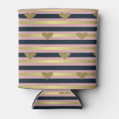 Elegant Chic Faux Gold Glittery Hearts op stripes Blikjeskoeler (Voorkant)