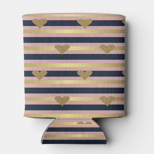 Elegant Chic Faux Gold Glittery Hearts op stripes Blikjeskoeler (Achterkant)