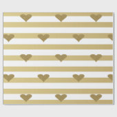 Elegant Chic Faux Gold Glittery Hearts op stripes Cadeaupapier (Vlak)