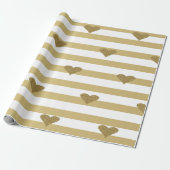 Elegant Chic Faux Gold Glittery Hearts op stripes Cadeaupapier (Uitgerold)