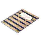 Elegant Chic Faux Gold Glittery Hearts op stripes Notitieboek (Linkerzijde)