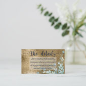 Elegant Chic Faux Gold Leaf en Navy Blue - Gegeven Informatiekaartje (Staand voorkant)