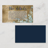 Elegant Chic Faux Gold Leaf en Navy Blue - Gegeven Informatiekaartje (Voorkant / Achterkant)