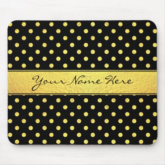 Elegant Chic Faux Gold Polka Dots on Black Muismat (Voorkant)