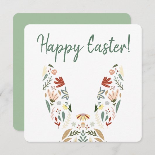 Elegant Chic Floral Bunny Easter Greetings Feestdagenkaart (Voorkant / Achterkant)