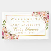 Elegant Chic Floral Gold Lijst Baby shower Spandoek (Horizontaal)