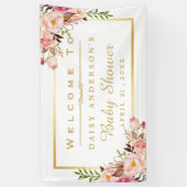 Elegant Chic Floral Gold Lijst Baby shower Spandoek (Verticaal)