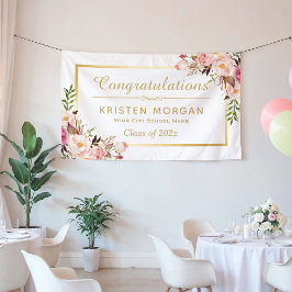 Elegant Chic Floral Gold Lijst Graduparty Spandoek