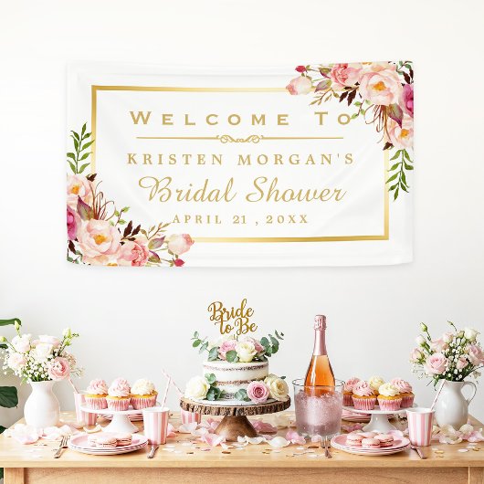 Elegant Chic Floral Gold Lijst Vrijgezellenfeest Spandoek