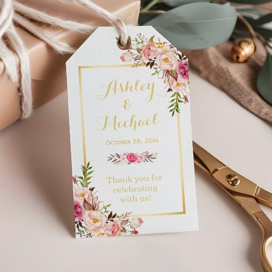 Elegant Chic Floral Gold Wedding Hartelijk dank Cadeaulabel