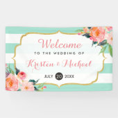 Elegant Chic Floral Mint Green Stripes Wedding Spandoek (Horizontaal)