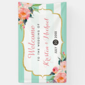 Elegant Chic Floral Mint Green Stripes Wedding Spandoek (Verticaal)