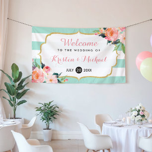 Elegant Chic Floral Mint Green Stripes Wedding Spandoek