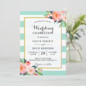 Elegant Chic Floral Mint Green Wedding Celebration Kaart (Staand voorkant)
