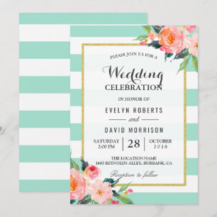 Elegant Chic Floral Mint Green Wedding Celebration Kaart