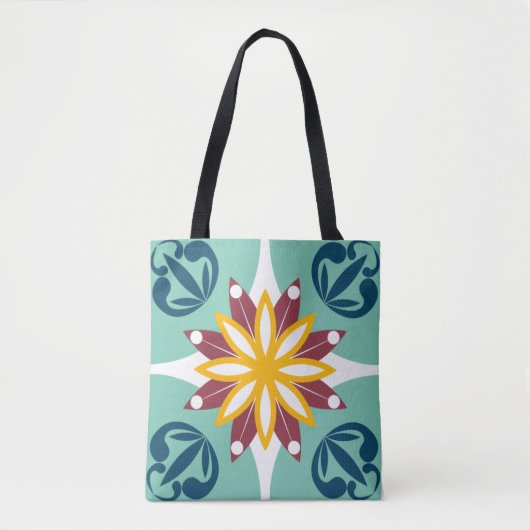 Elegant & Chic Floral Moroccan Mosaic Tile Blue Tote Bag (Voorkant)