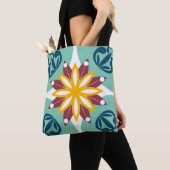 Elegant & Chic Floral Moroccan Mosaic Tile Blue Tote Bag (Dichtbij)