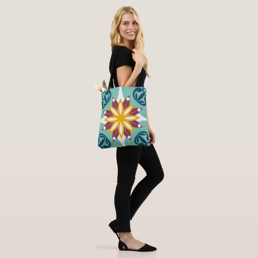 Elegant & Chic Floral Moroccan Mosaic Tile Blue Tote Bag (Op model)