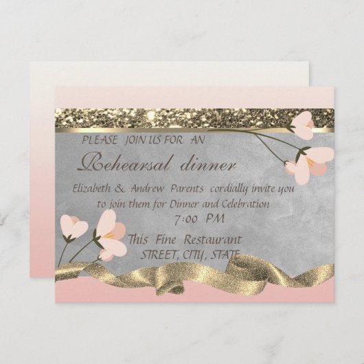 Elegant Chic Floral Rehearsal Dinner Kaart (Voorkant / Achterkant)