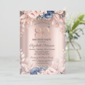 Elegant Chic Floral, String Lights 80th Birthday Kaart (Staand voorkant)