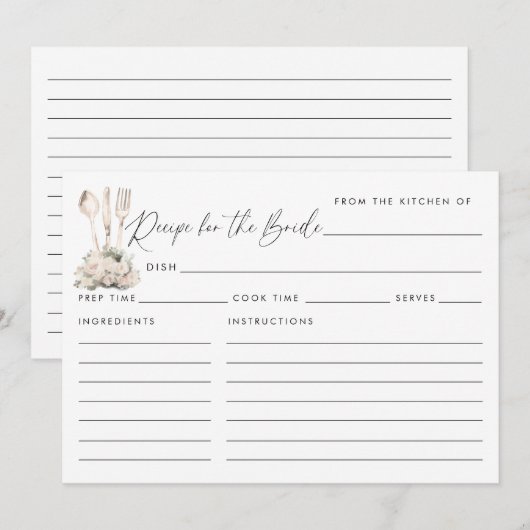 Elegant Chic Floral Utensils Recept voor de bruid (Voorkant / Achterkant)