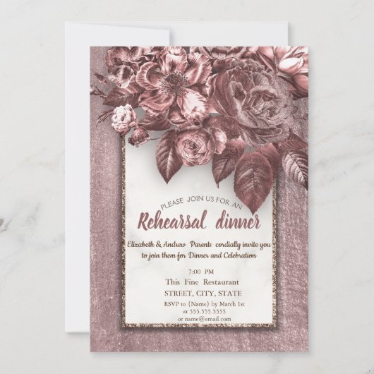 Elegant Chic Flowers Burgundy Rehearsal Dinner Kaart (Voorkant)