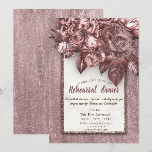 Elegant Chic Flowers Burgundy Rehearsal Dinner Kaart (Voorkant / Achterkant)