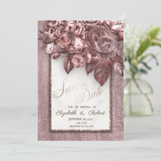 Elegant Chic Flowers Burgundy Save the Date (Staand voorkant)