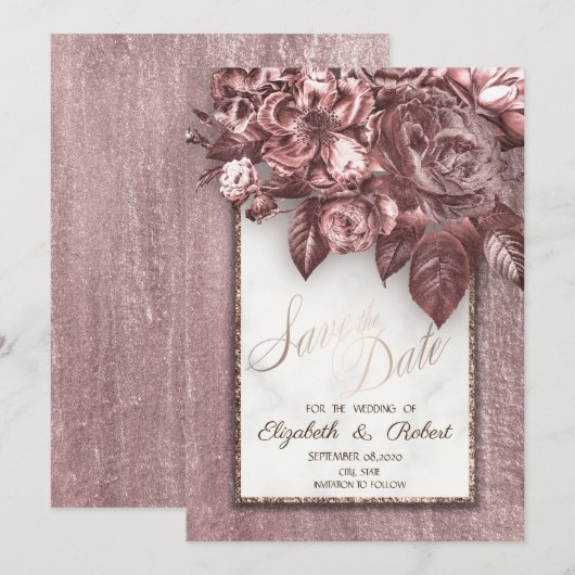 Elegant Chic Flowers Burgundy Save the Date (Voorkant / Achterkant)