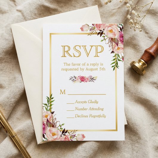 Elegant Chic Flowers Gold Lijst RSVP