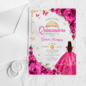 Elegant Chic Fuchsia Pink Roses Gold Quinceanera  Acryl Uitnodigingen