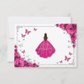 Elegant Chic Fuchsia Pink Roses Silver Quinceanera Bedankkaart (Achterkant)