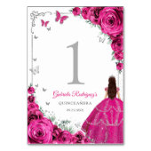 Elegant Chic Fuchsia Pink Roses Silver Quinceanera Kaart (Achterkant)