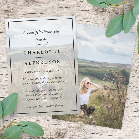 Elegant Chic Funeral | Minimale fotosympathie Bedankkaart