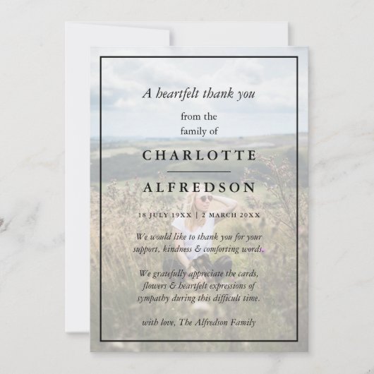 Elegant Chic Funeral | Minimale fotosympathie Bedankkaart (Voorkant)