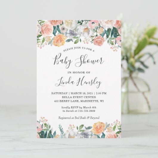 Elegant Chic Garden Roos Peony Floral Baby shower Kaart (Staand voorkant)