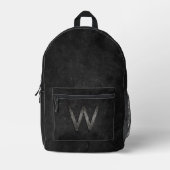Elegant Chic Gepersonaliseerd Monogram Charcoal Zw Bedrukte Rugzak (Voorkant)