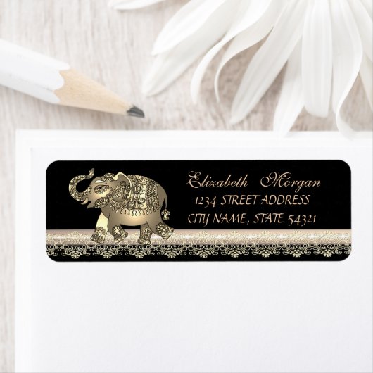Elegant Chic Girly Cute Lace, Gold Elephant Etiket (Insitu)