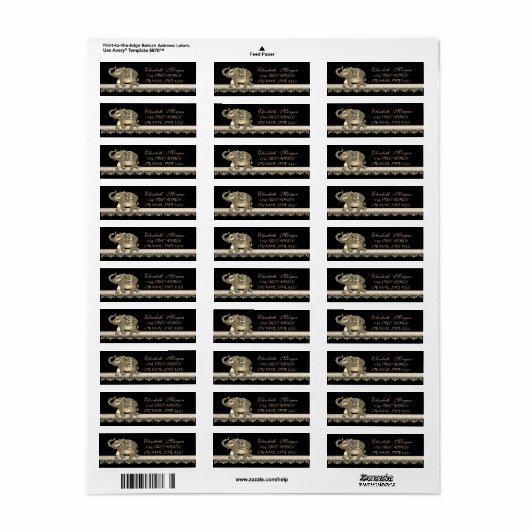 Elegant Chic Girly Cute Lace, Gold Elephant Etiket (Full Sheet)