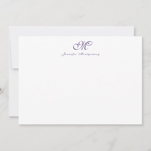 Elegant Chic Girly Script Monogram Paars Notitiekaartje (Voorkant)