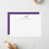 Elegant Chic Girly Script Monogram Paars Notitiekaartje (Voorkant / Achterkant in situ)