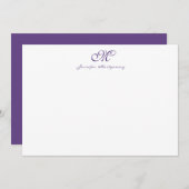 Elegant Chic Girly Script Monogram Paars Notitiekaartje (Voorkant / Achterkant)
